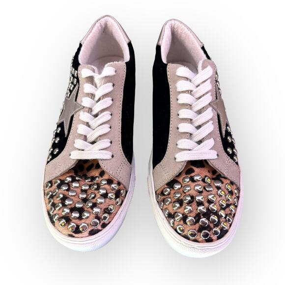 Steve Madden Turner Studded Star Sneaker | Leopard Print Calf Hair | Ladies 7.5 - Picture 6 of 9